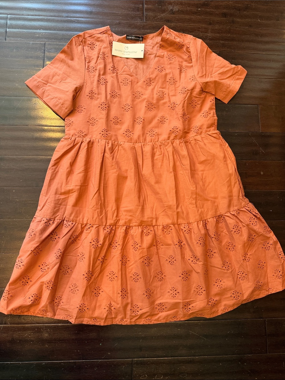 Rust Orange Eyelet Tiered Mini Dress